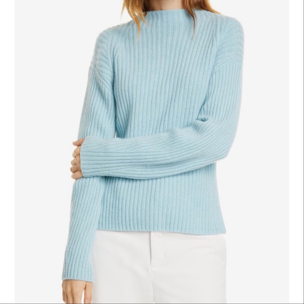 Vince blue mock neck wool/cashmere sweater